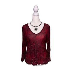 Vintage Express 90s Y2K Sequin Animal Print Top Women's Large Red Vamp Grunge